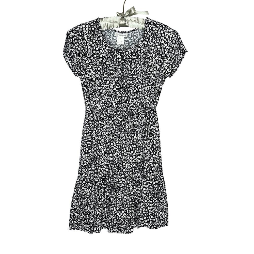 Passport Women Dress Small y2K Black White Floral  Cottage Core Knee Length